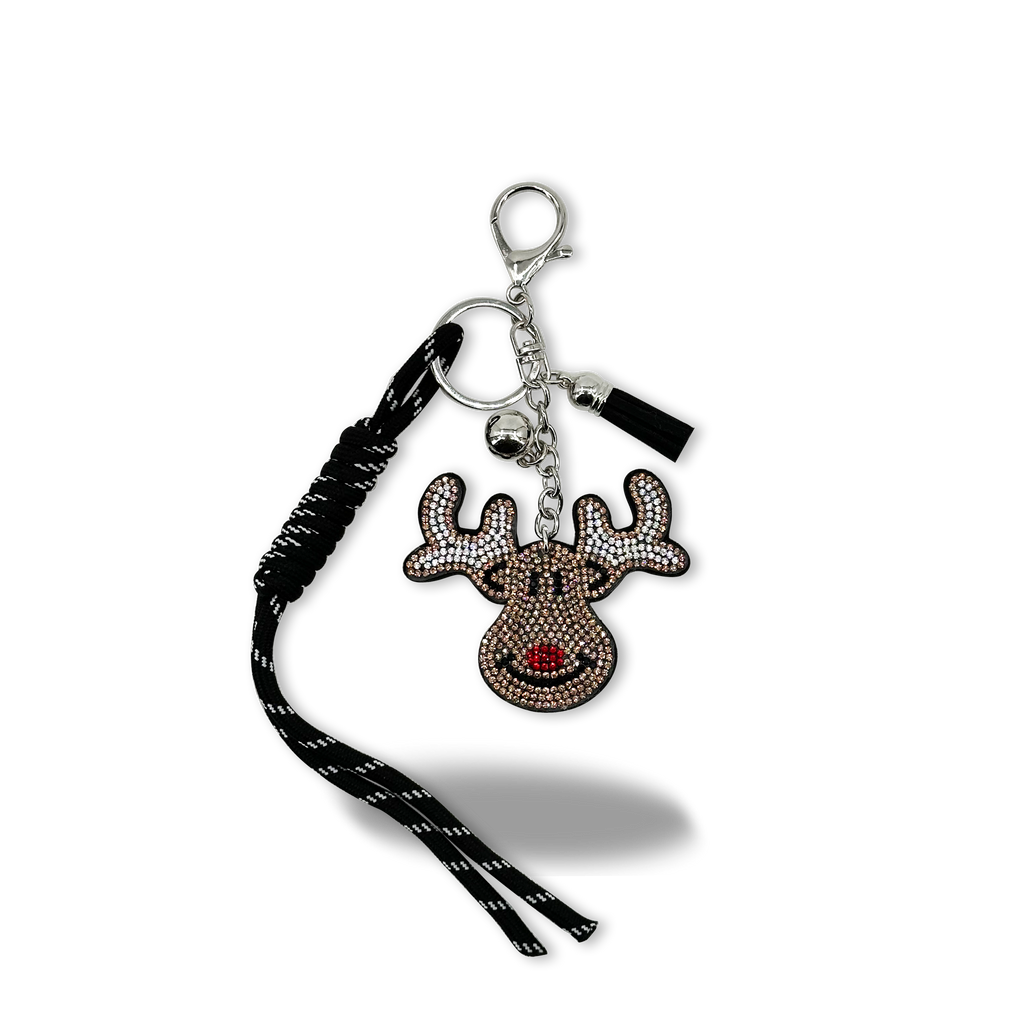 Rhinestone Reindeer Bag Charm Keychain with Tassel Holiday Gift