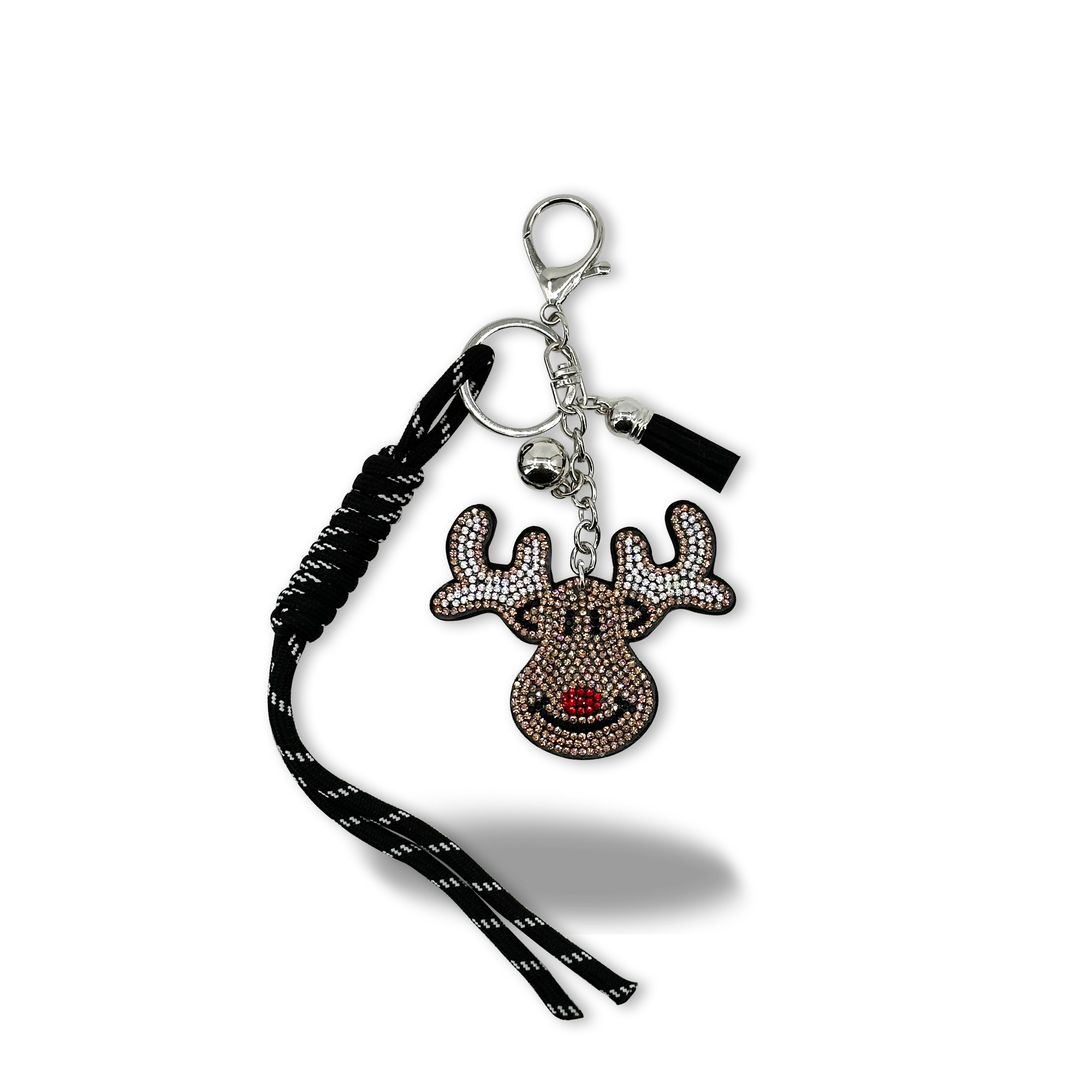 Rhinestone Reindeer Bag Charm Keychain with Tassel Holiday Gift