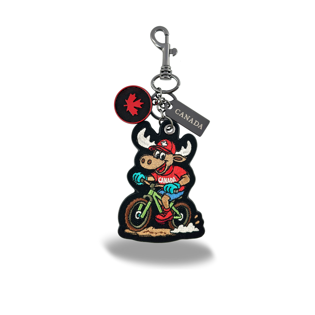 Canada Moose Cycling Embroidered Bag Charm Keychain Outdoor Travel Accessory