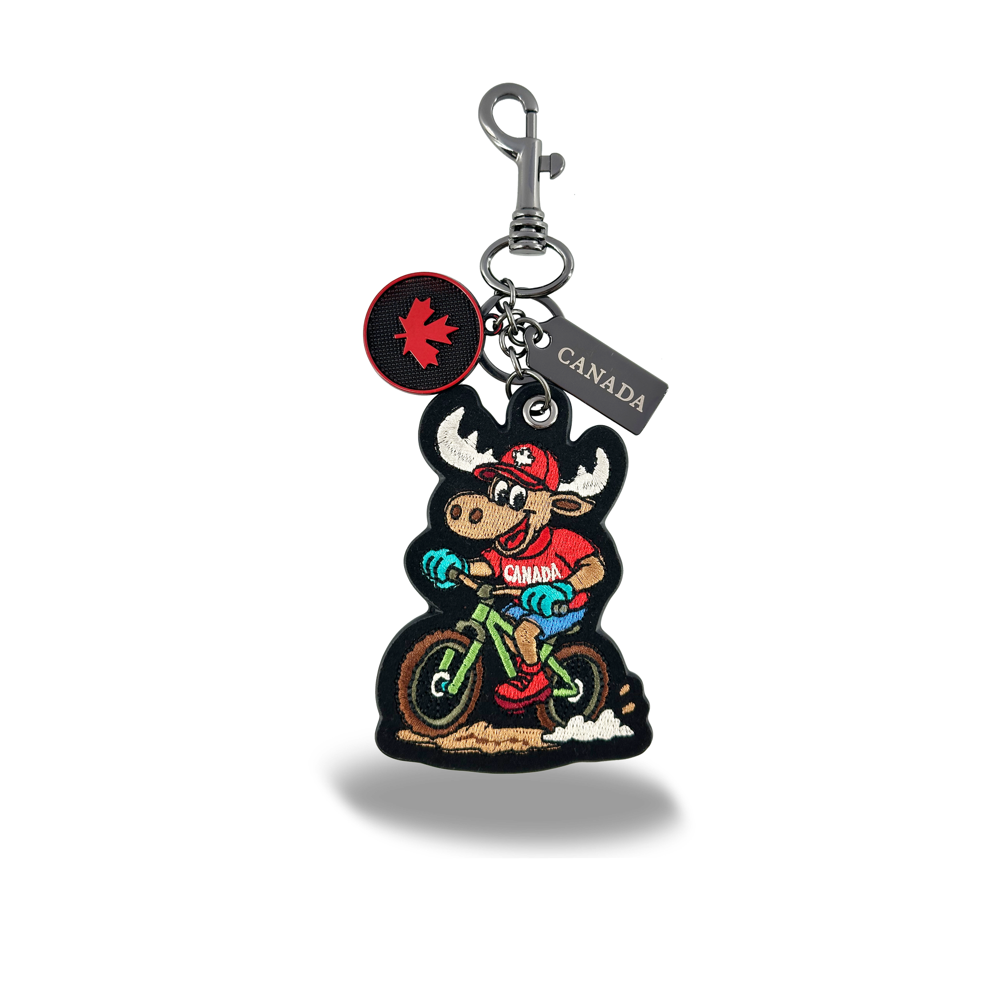 Canada Moose Cycling Embroidered Bag Charm Keychain Outdoor Travel Accessory