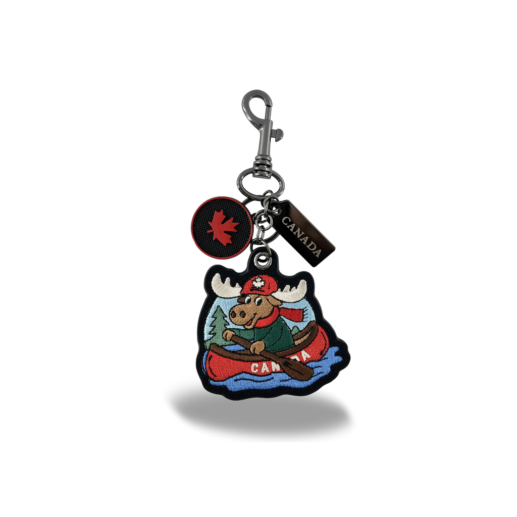 Embroidered Canada Moose Canoe Bag Charm Keychain Outdoor Adventure Gift