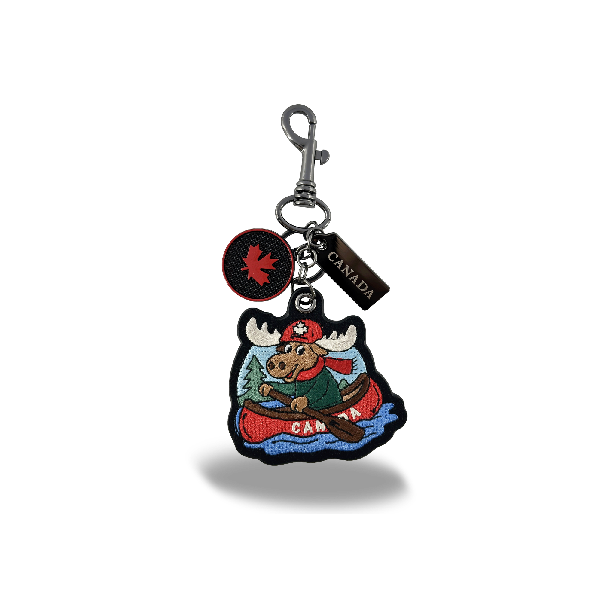 Embroidered Canada Moose Canoe Bag Charm Keychain Outdoor Adventure Gift