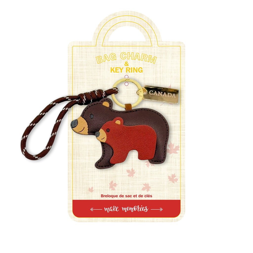 Canada Bear Family Faux Leather Bag Charm Keychain
