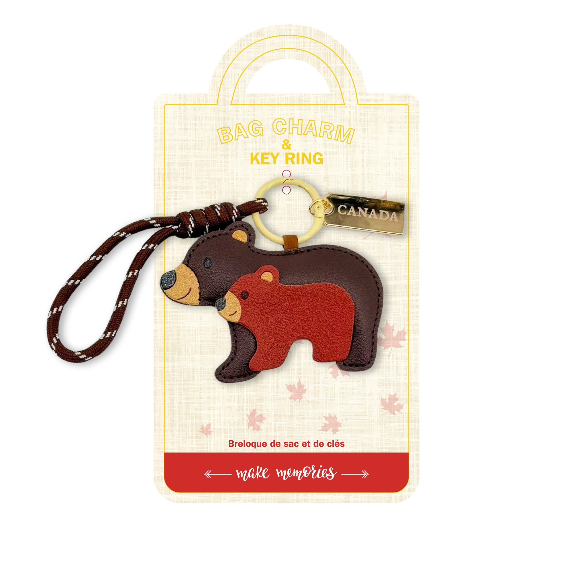 Canada Bear Family Faux Leather Bag Charm Keychain