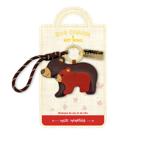 Canada Bear Family Faux Leather Bag Charm Keychain