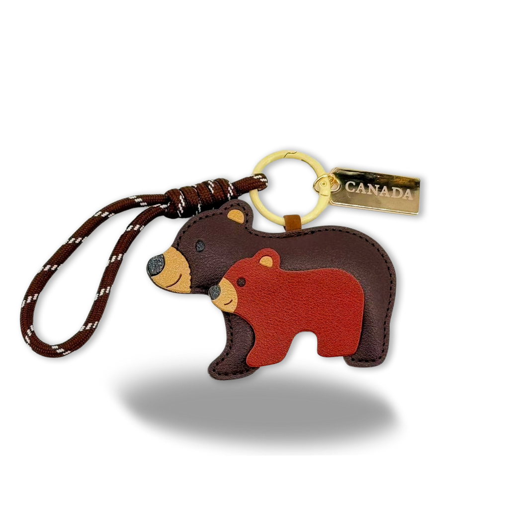 Canada Bear Family Faux Leather Bag Charm Keychain