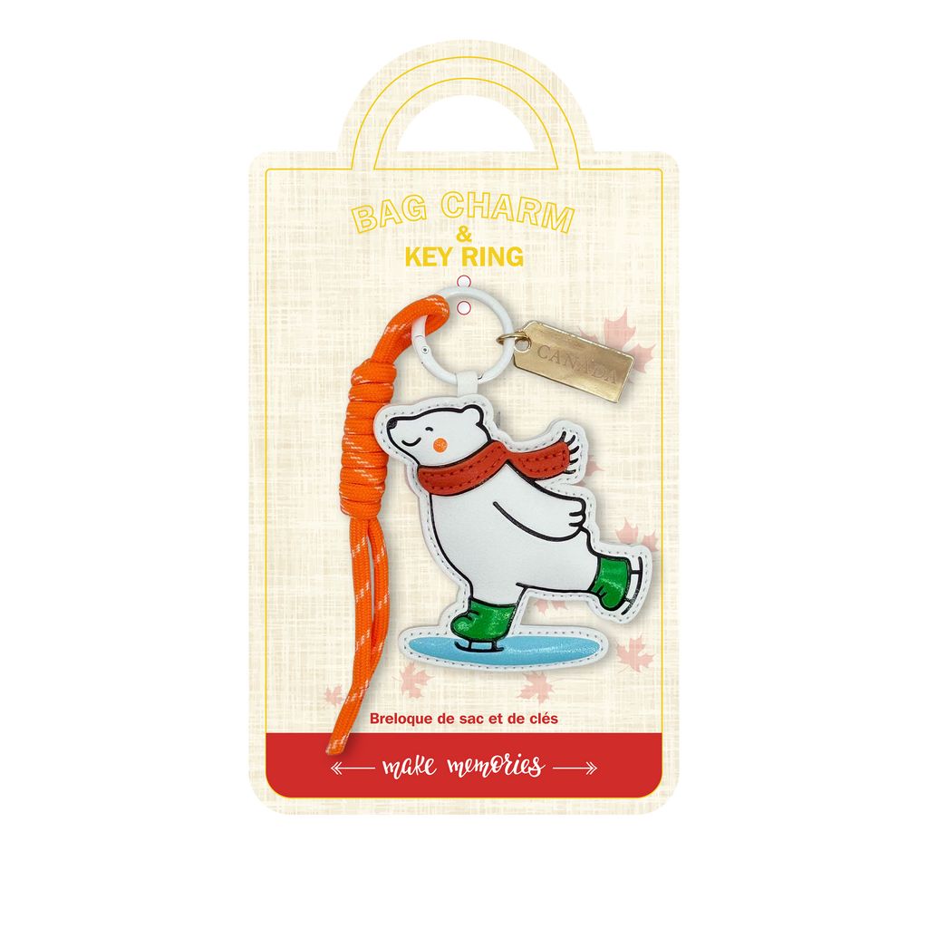 Canada Ice Skating Polar Bear Faux Leather Bag Charm Keychain