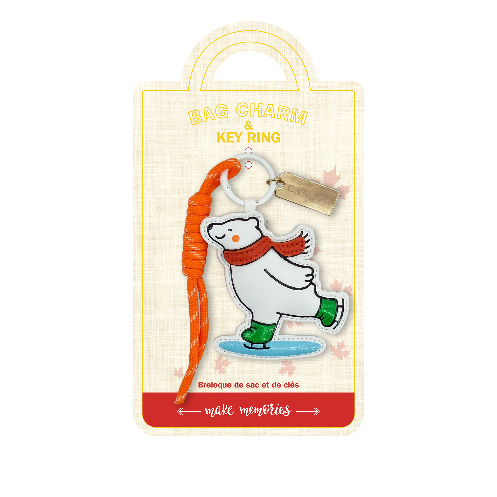 Canada Ice Skating Polar Bear Faux Leather Bag Charm Keychain