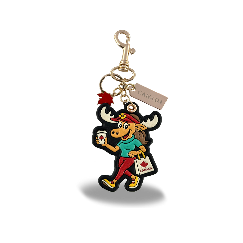 Canada Moose 3D PU Bag Charm Keychain with Fun Canada-Inspired Design