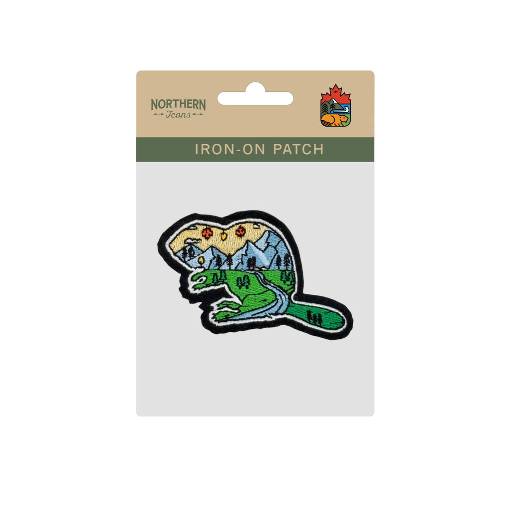 Beaver Nature Landscape Embroidered Iron-On Patch - Collectible Wildlife Patch
