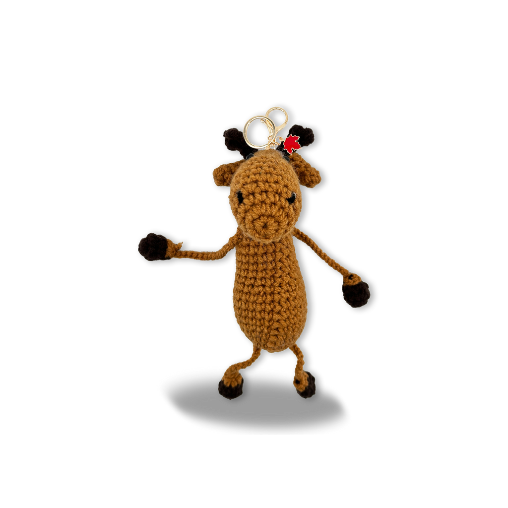 Hand-Crocheted Moose Bag Charm Canada Knit Keychain Handmade Gift