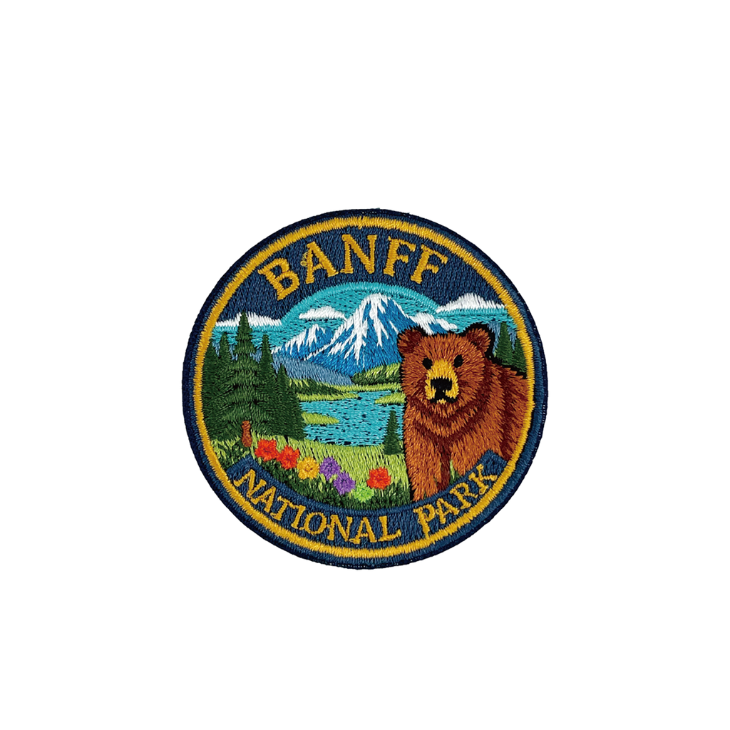 Banff National Park Bear Mountain Lake Embroidered Iron-On Patch - Collectible Nature Patch