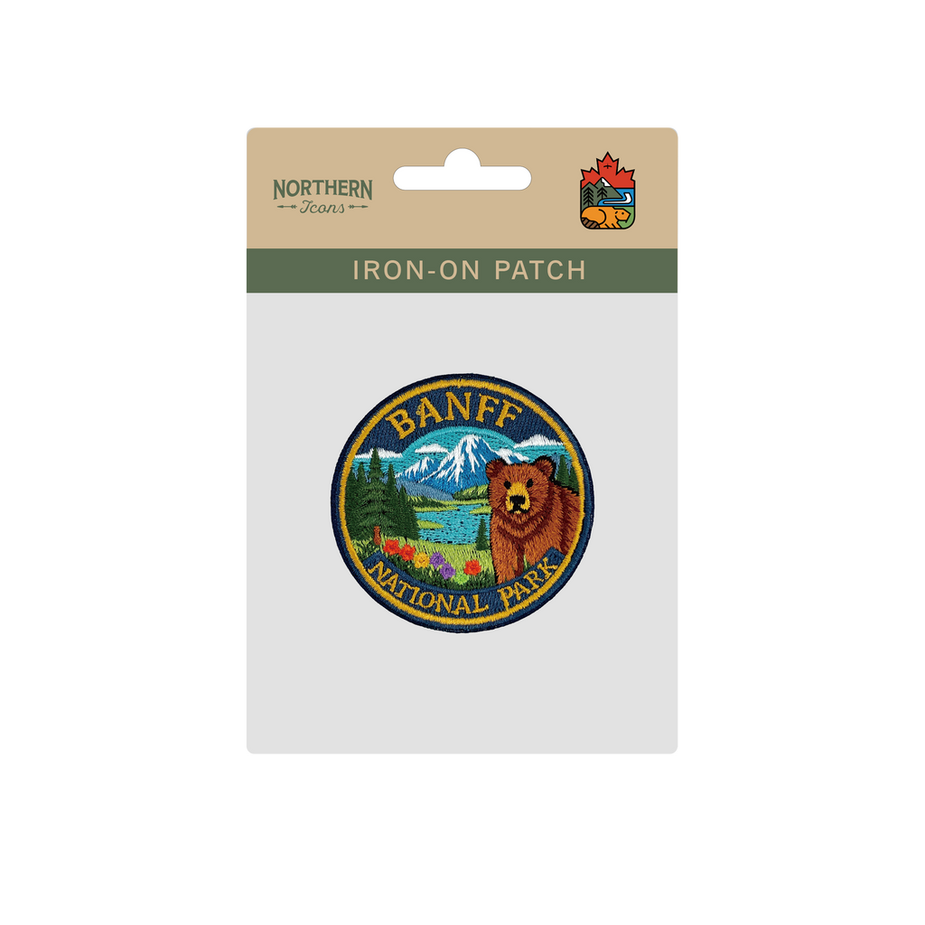 Banff National Park Bear Mountain Lake Embroidered Iron-On Patch - Collectible Nature Patch