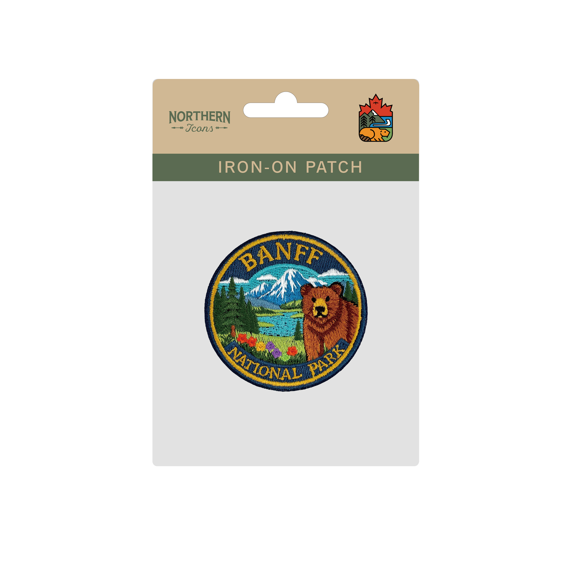 Banff National Park Bear Mountain Lake Embroidered Iron-On Patch - Collectible Nature Patch