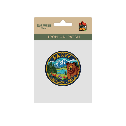 Banff National Park Bear Mountain Lake Embroidered Iron-On Patch - Collectible Nature Patch