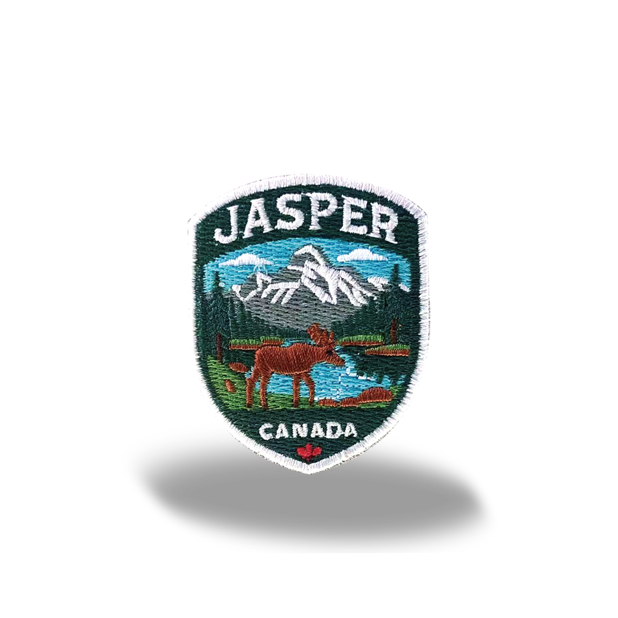 Jasper Moose Mountain Lake Shield Canadian Rockies Embroidered Iron-On Patch - Collectible Nature Patch