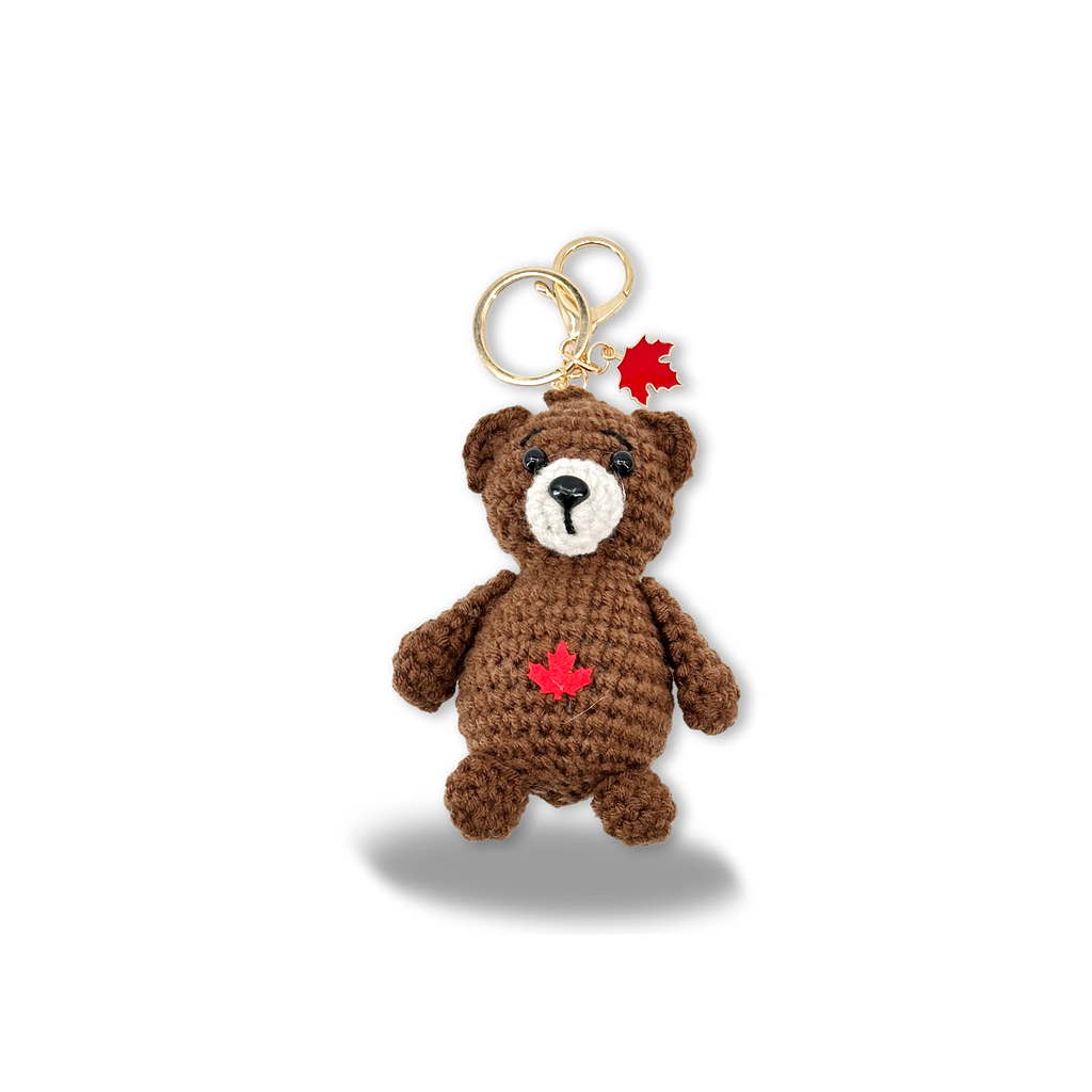 Hand-Crocheted Canada Bear Bag Charm Keychain Travel Souvenir Gift