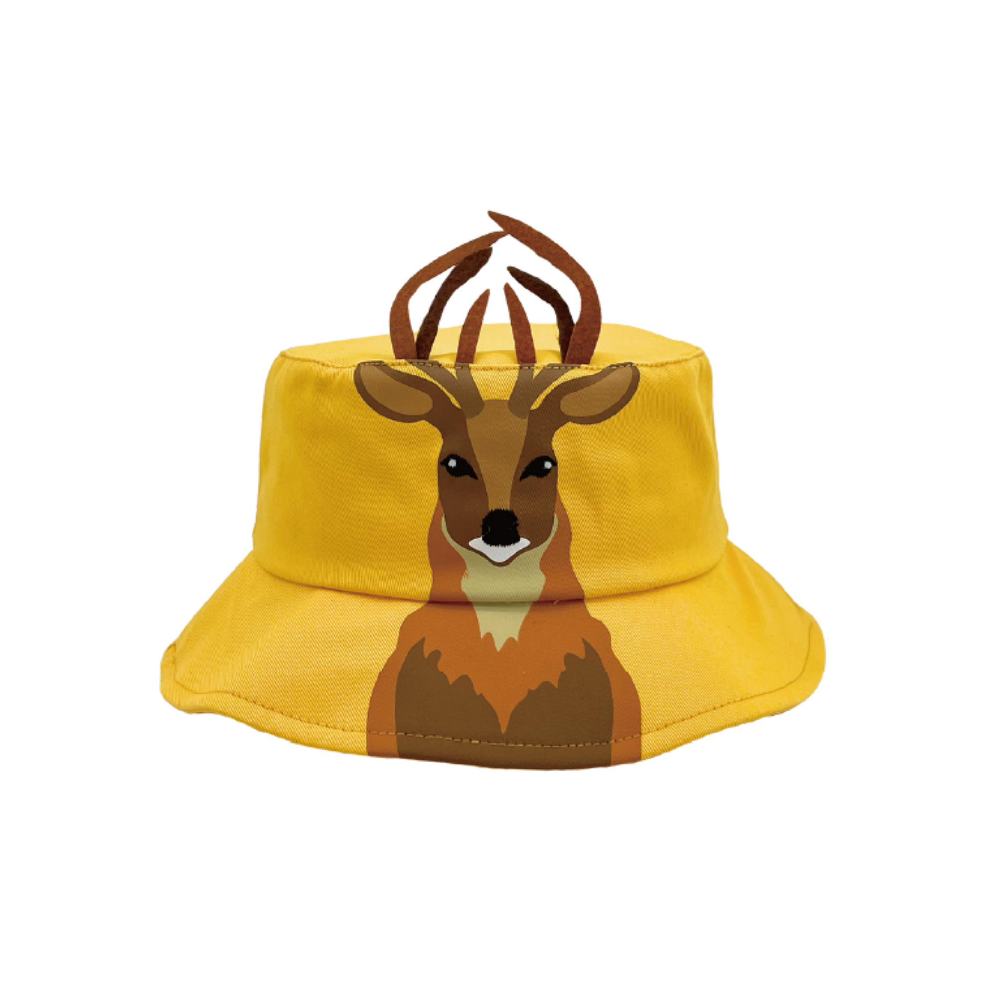 Kids Yellow Deer Animal 3D Antlers Bucket Hat Summer Sun Protection Beach Cap