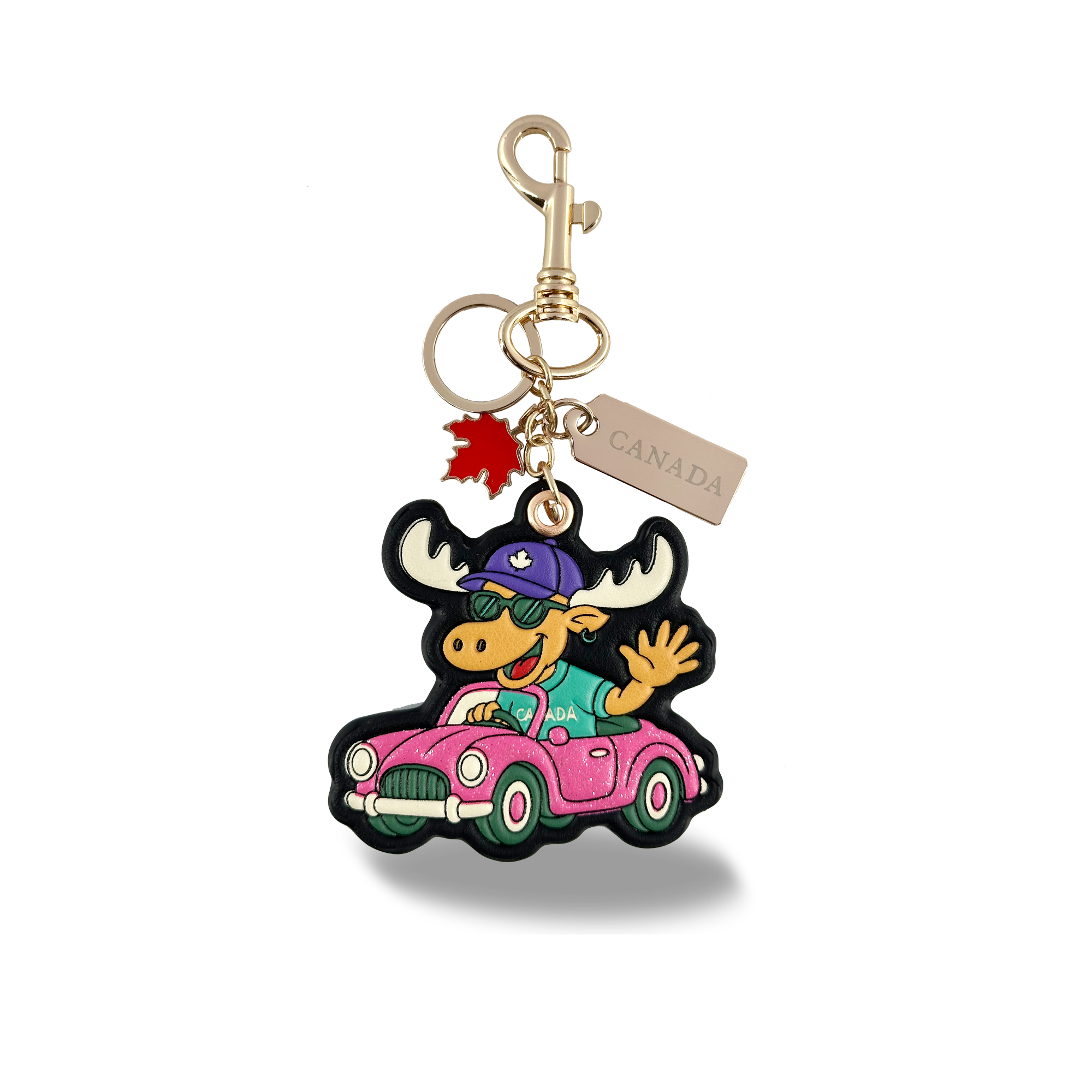 Canada Moose 3D PU Bag Charm Keychain with Fun Road Trip Canada Design
