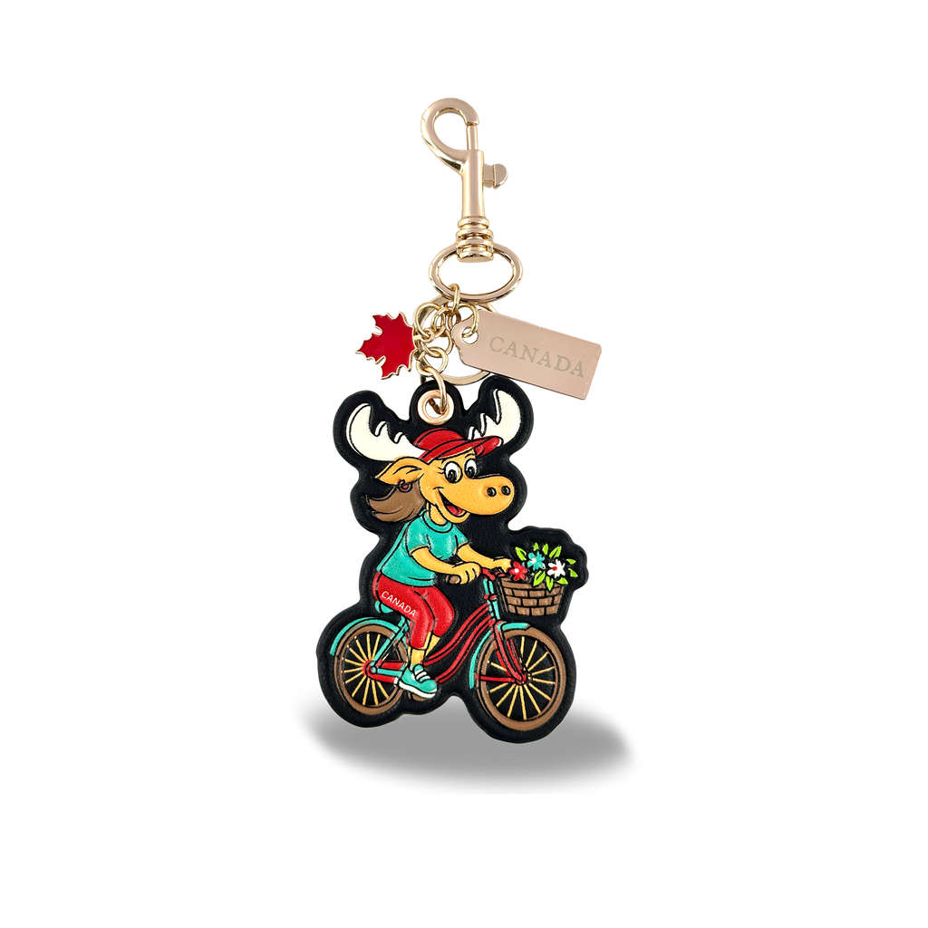Canada Moose 3D PU Bag Charm Keychain with Fun Cycling Canada Design