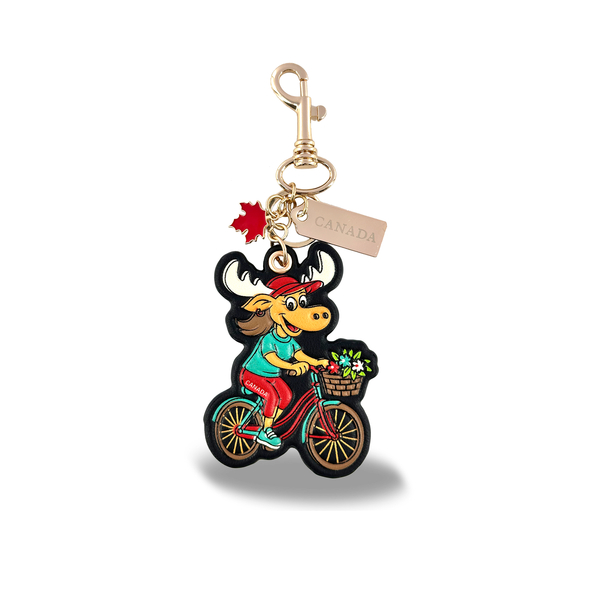Canada Moose 3D PU Bag Charm Keychain with Fun Cycling Canada Design