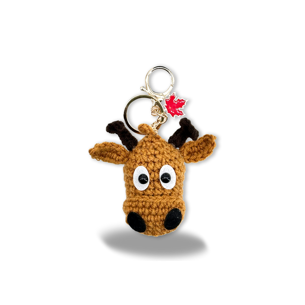 Hand-Crocheted Canada Moose Head Bag Charm Keychain Woodland Souvenir Gift