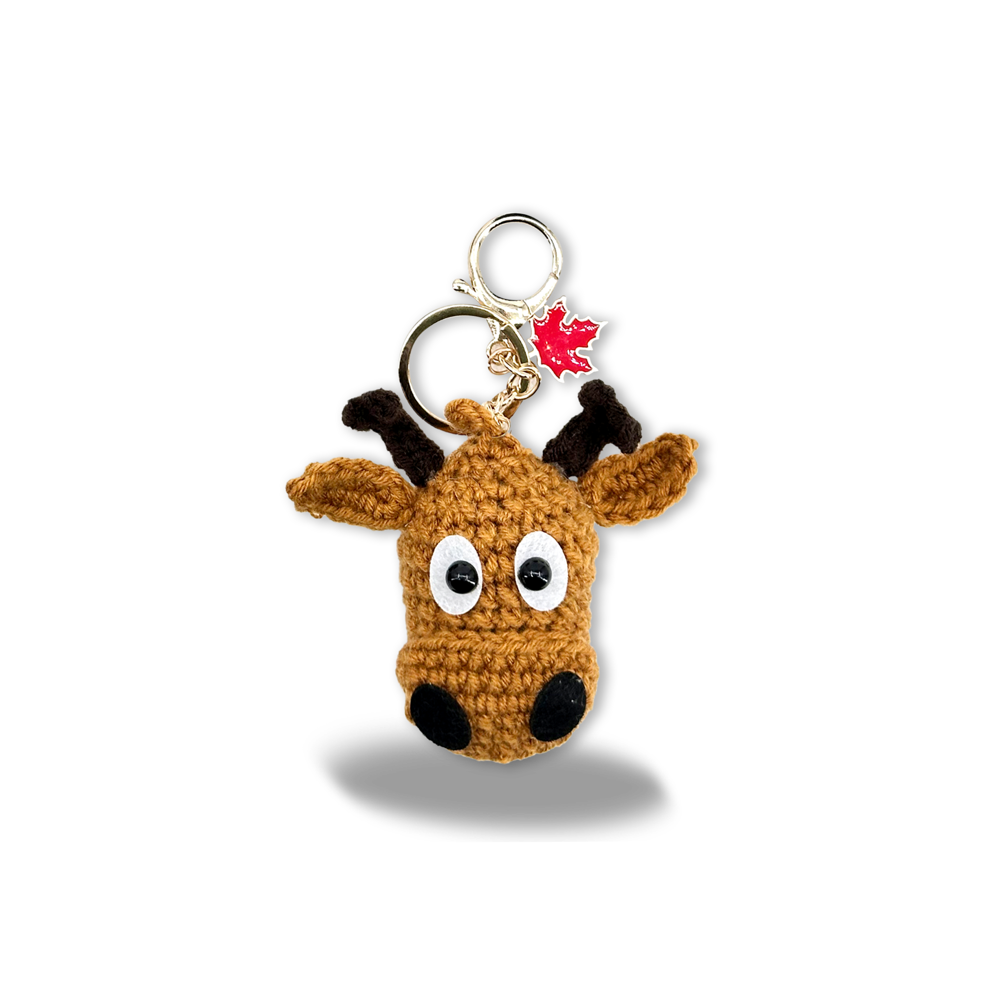 Hand-Crocheted Canada Moose Head Bag Charm Keychain Woodland Souvenir Gift