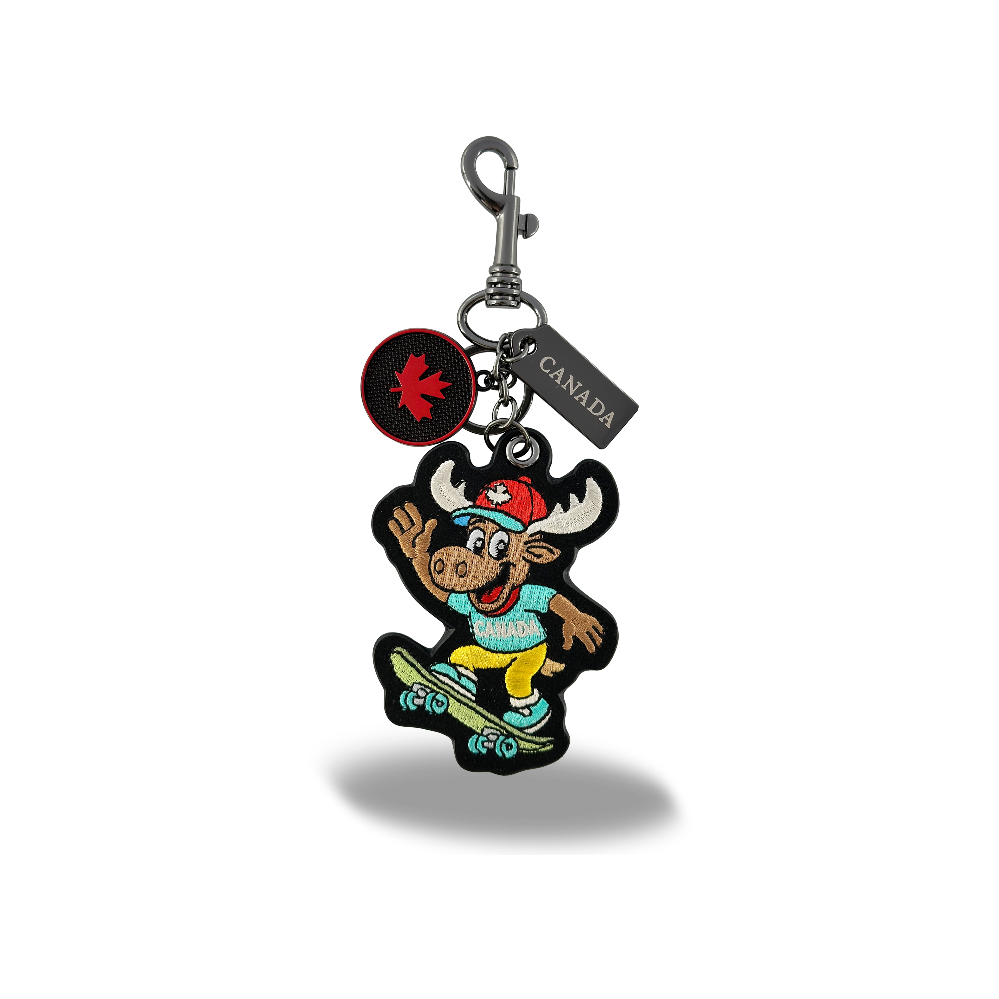 Canada Moose Skateboard Embroidered Bag Charm Keychain Outdoor Travel Accessory
