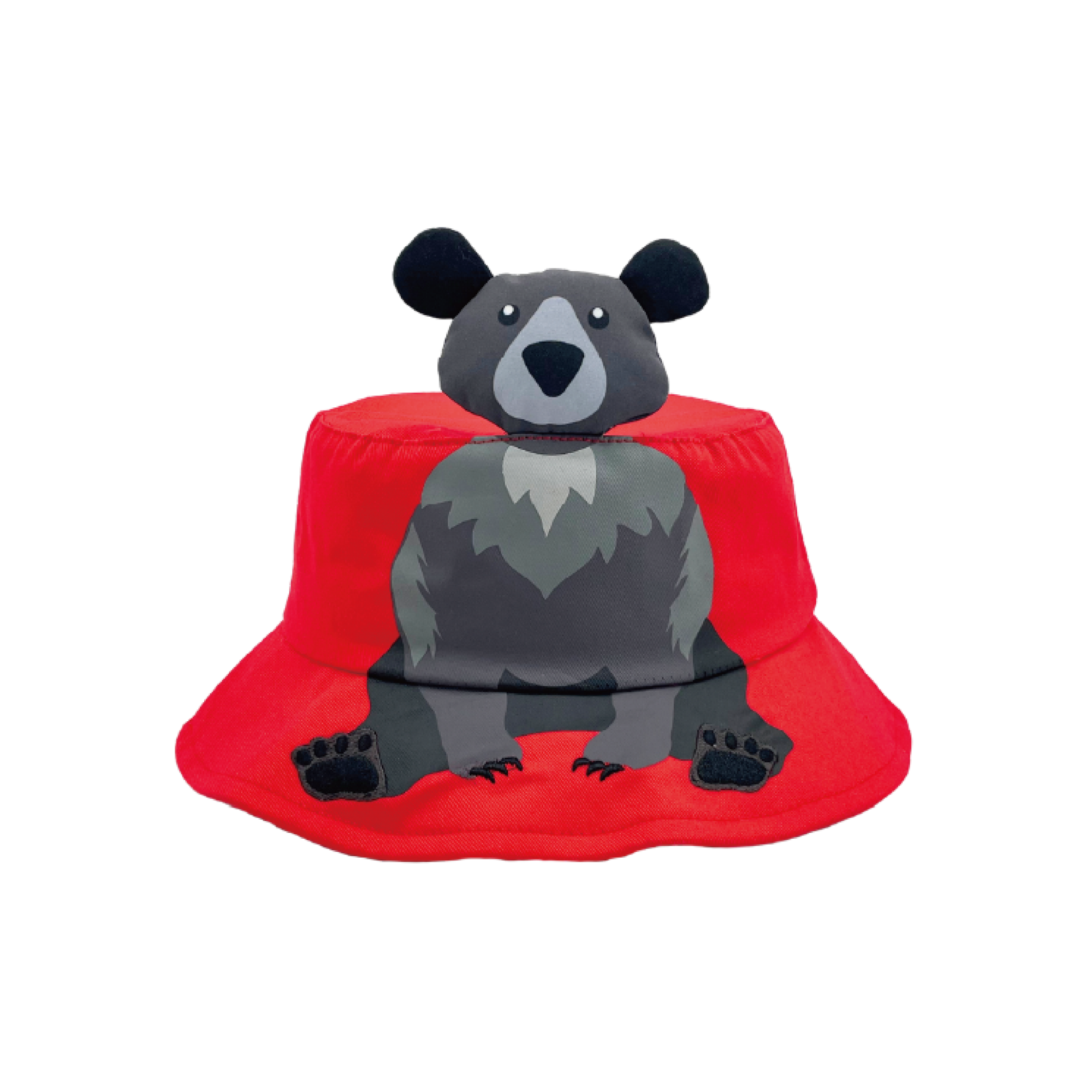 Kids Red Black Bear Animal 3D Ears Bucket Hat Summer Sun Protection Beach Cap