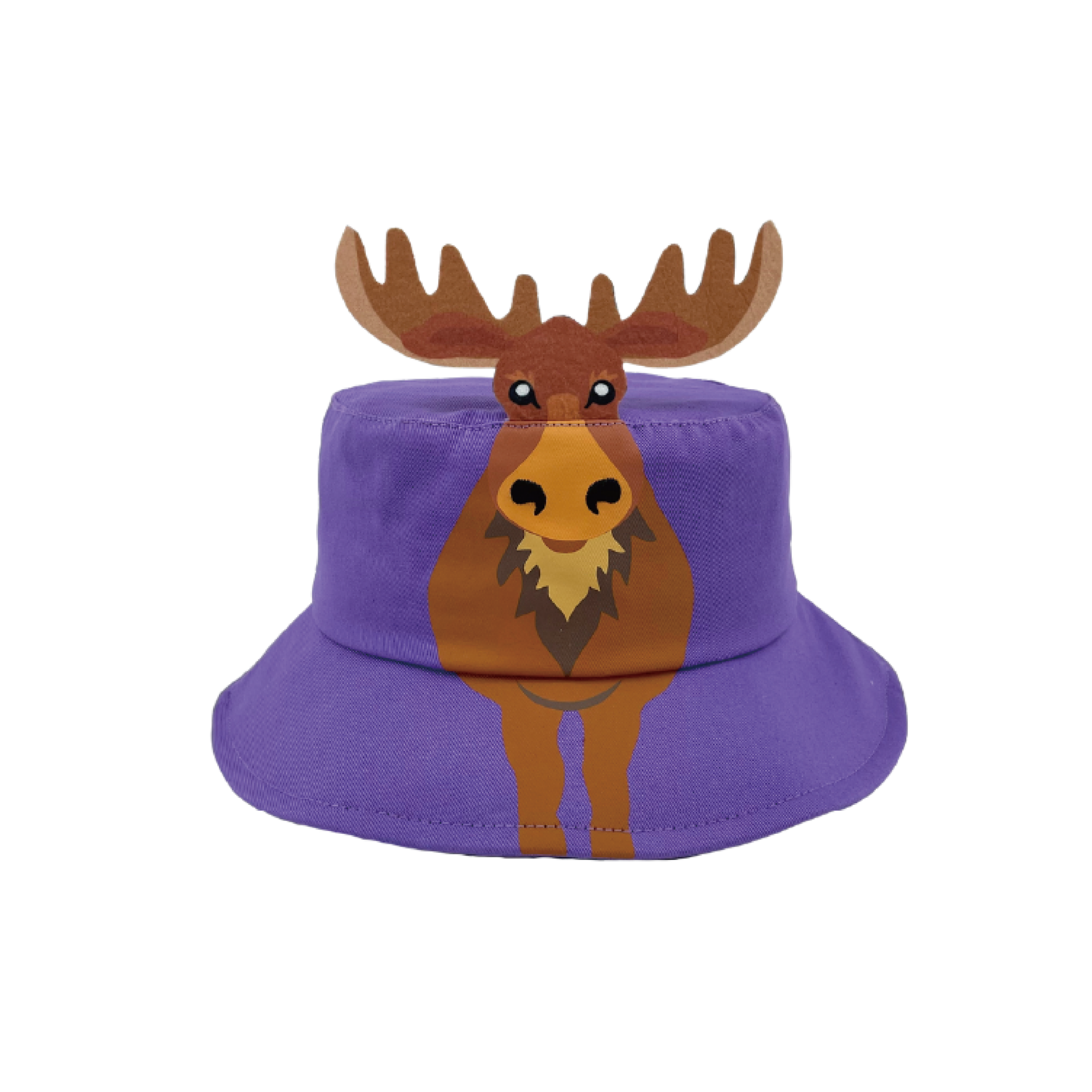 Kids Purple Moose Animal 3D Antlers Bucket Hat Summer Sun Protection Beach Cap Canada