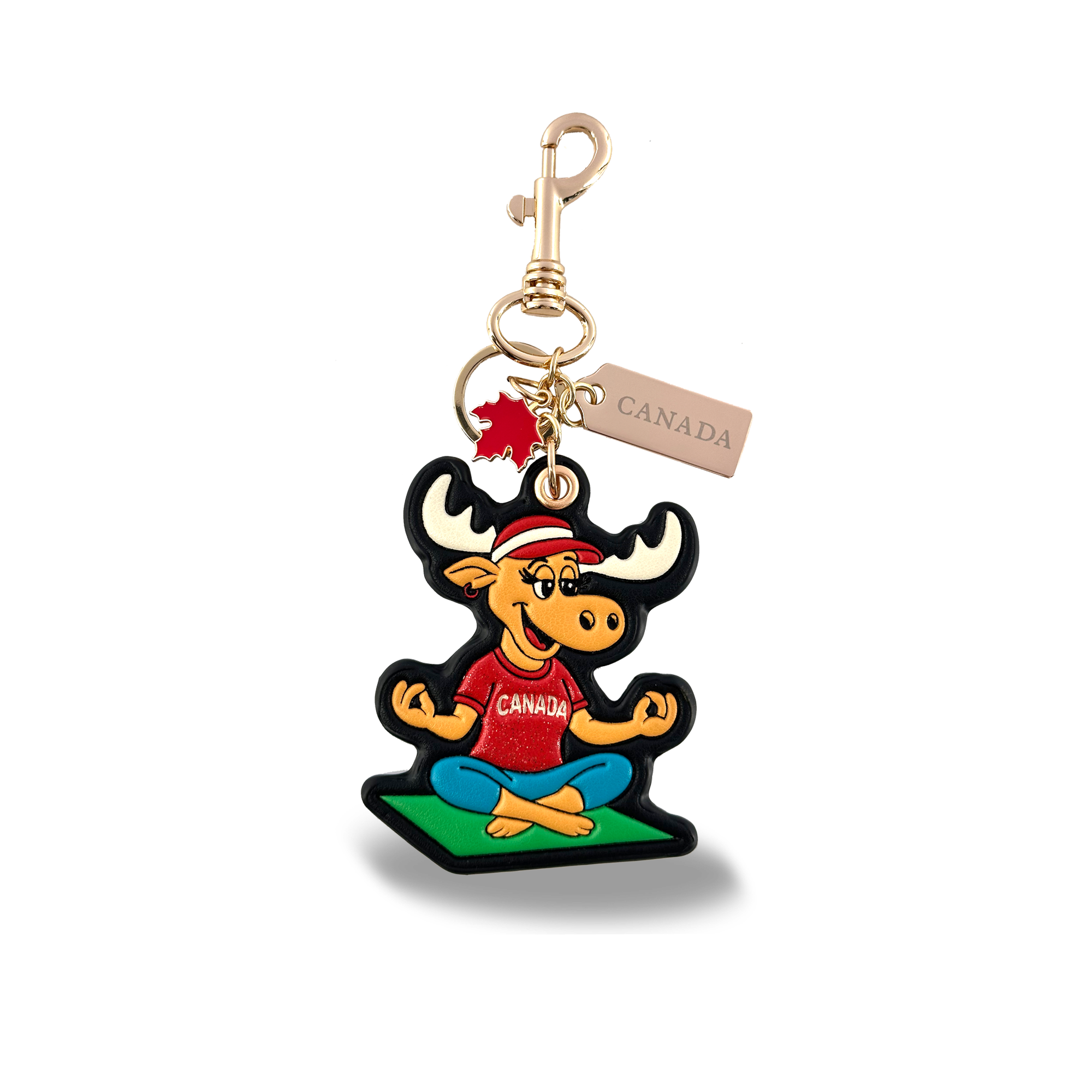 Canada Moose 3D PU Bag Charm Keychain with Fun Yoga Meditation Canada Design