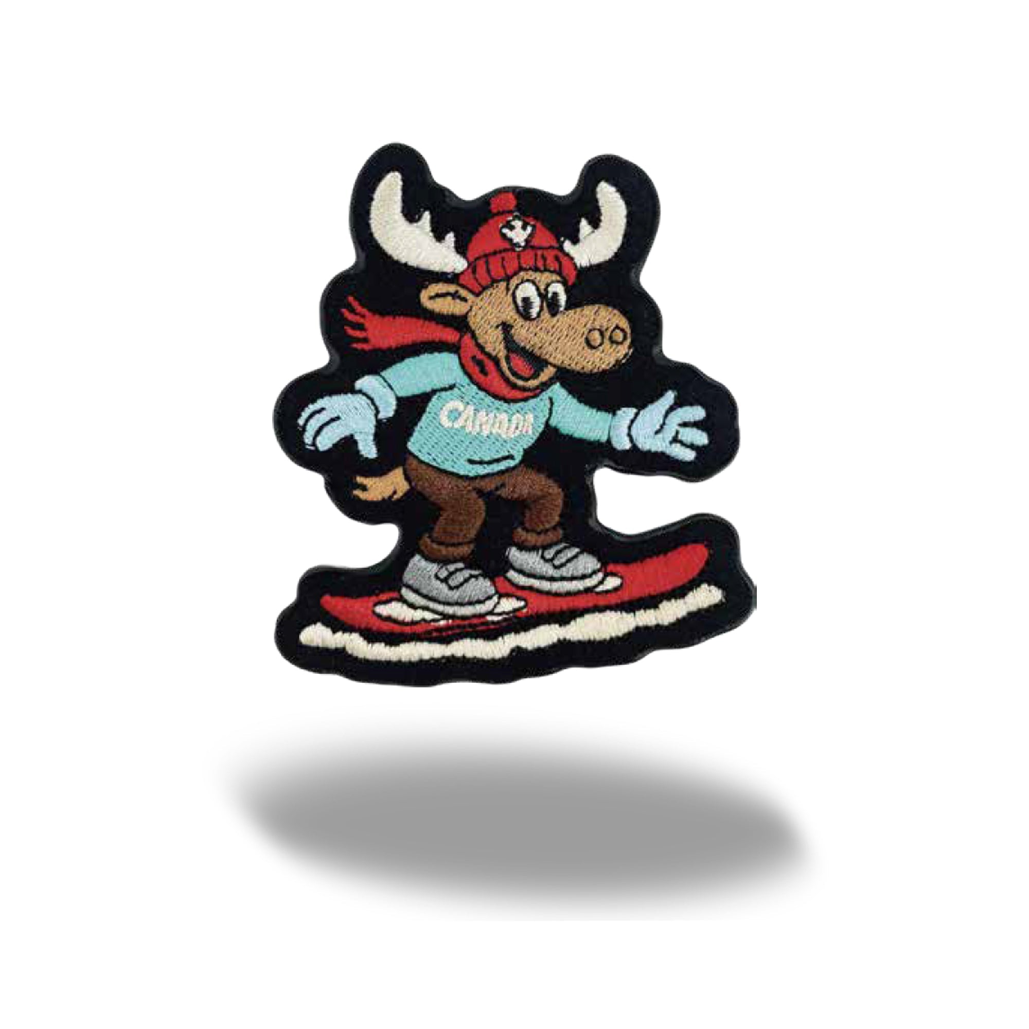 Canada Snowboarding Moose Embroidered Magnet - Winter Sports Character, Maple Leaf Hat Travel Souvenir Gift