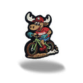 Canada Mountain Biking Moose Embroidered Magnet - Cycling Character, Red Maple Leaf Cap Souvenir Gift