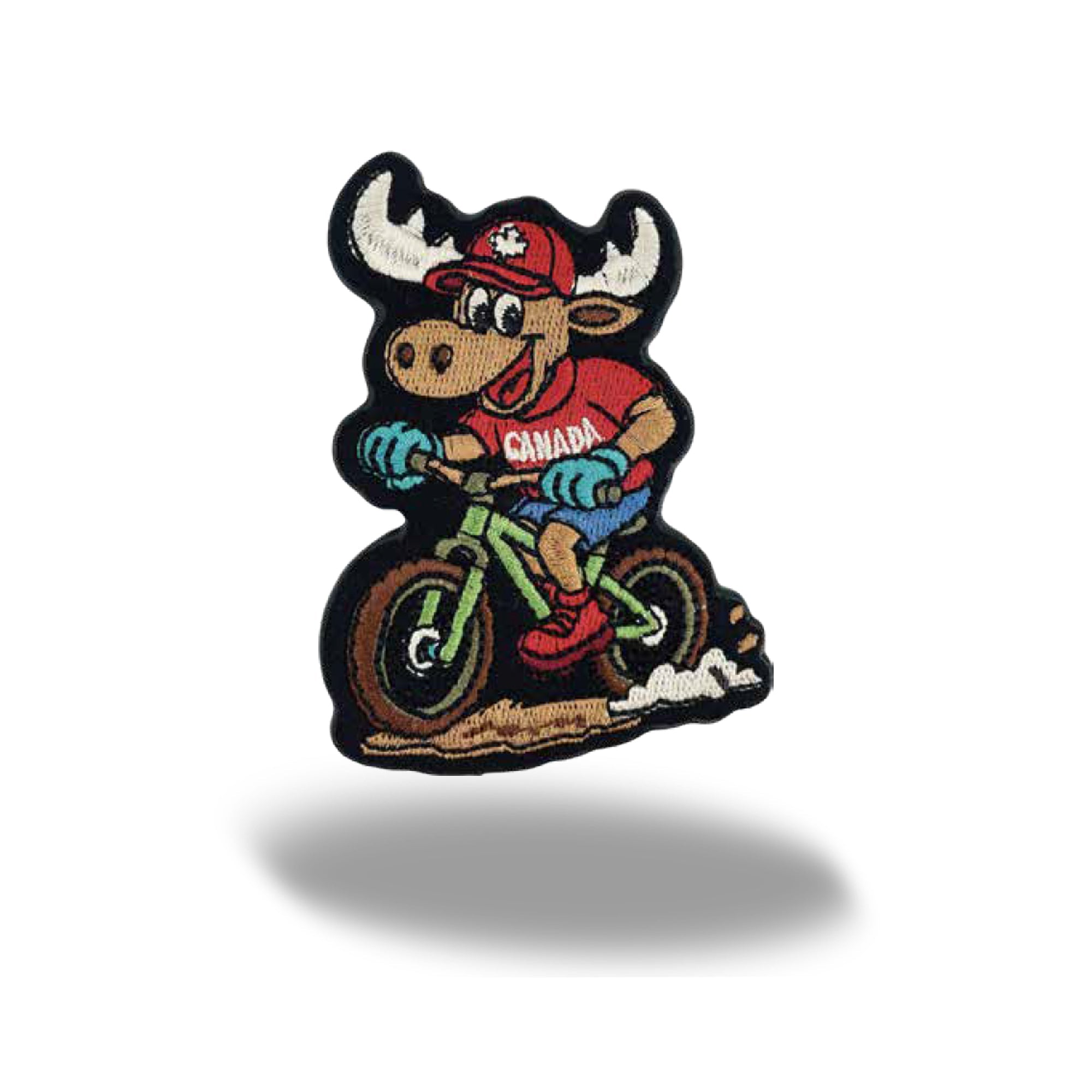 Canada Mountain Biking Moose Embroidered Magnet - Cycling Character, Red Maple Leaf Cap Souvenir Gift
