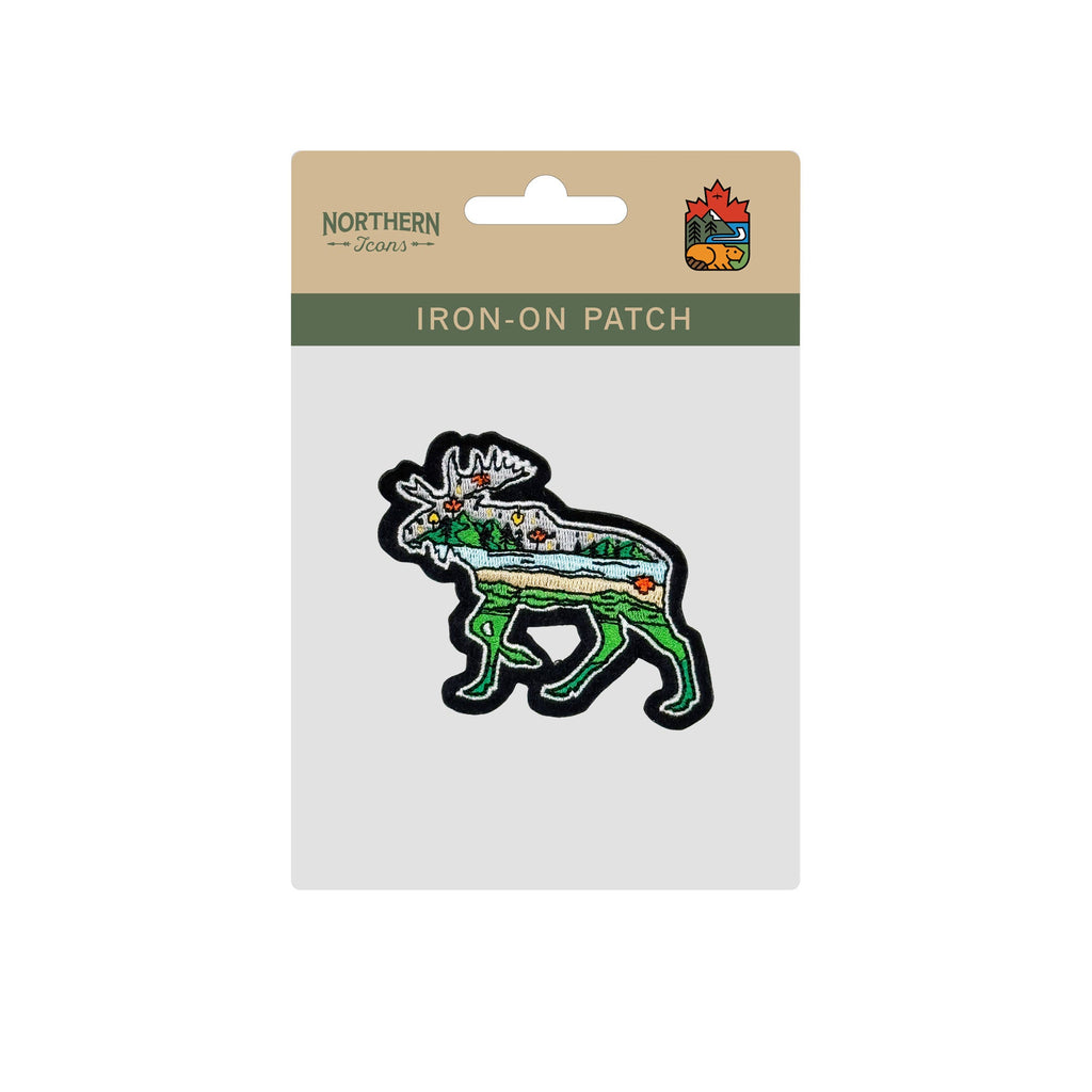 Moose Landscape Embroidered Iron-On Patch - Collectible Wildlife Patch