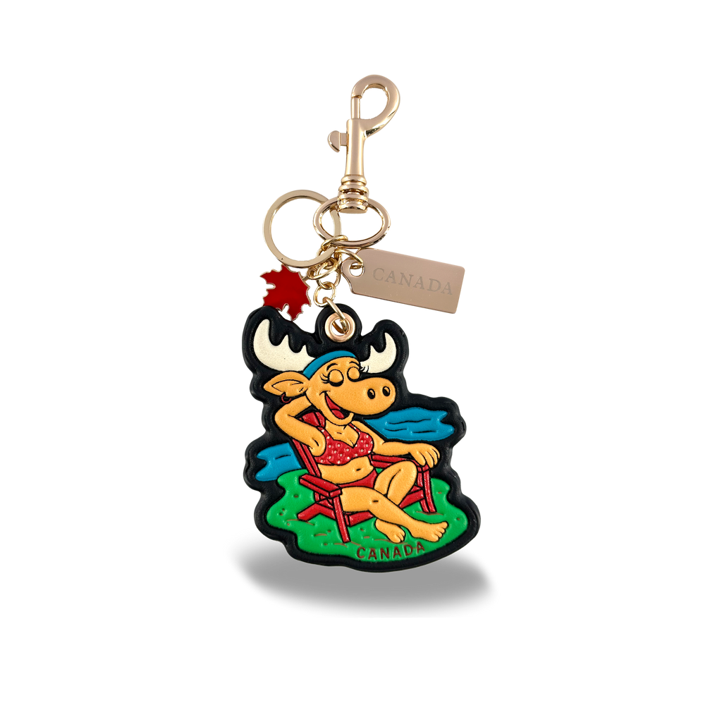 Canada Moose 3D PU Bag Charm Keychain with Fun Relaxing Vacation Canada Design