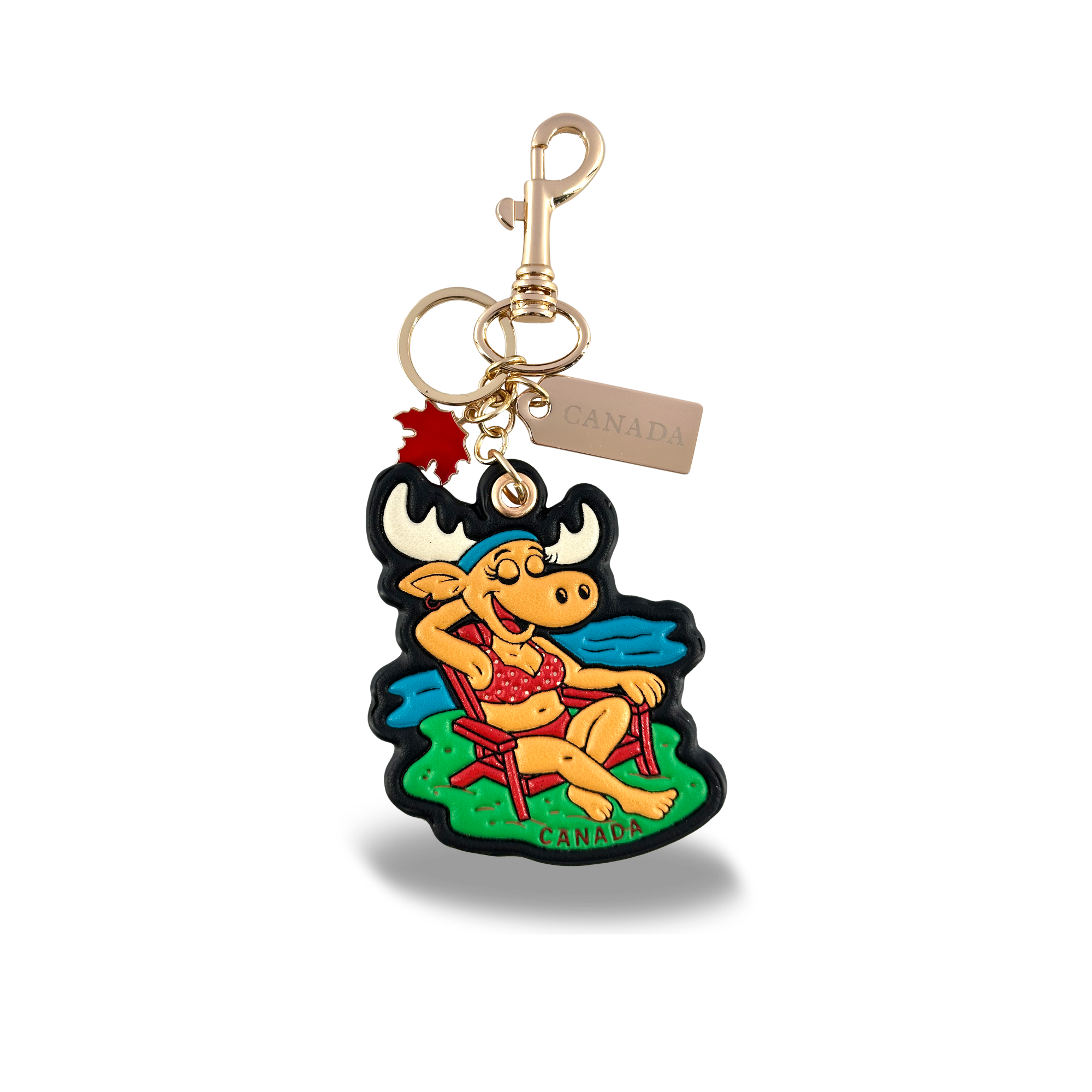 Canada Moose 3D PU Bag Charm Keychain with Fun Relaxing Vacation Canada Design