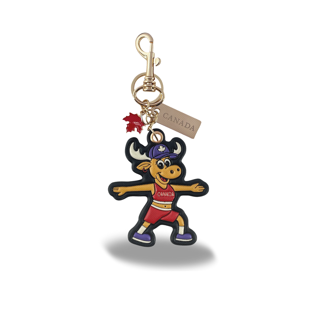 Canada Moose 3D PU Bag Charm Keychain with Fun Active Cheer Canada Design