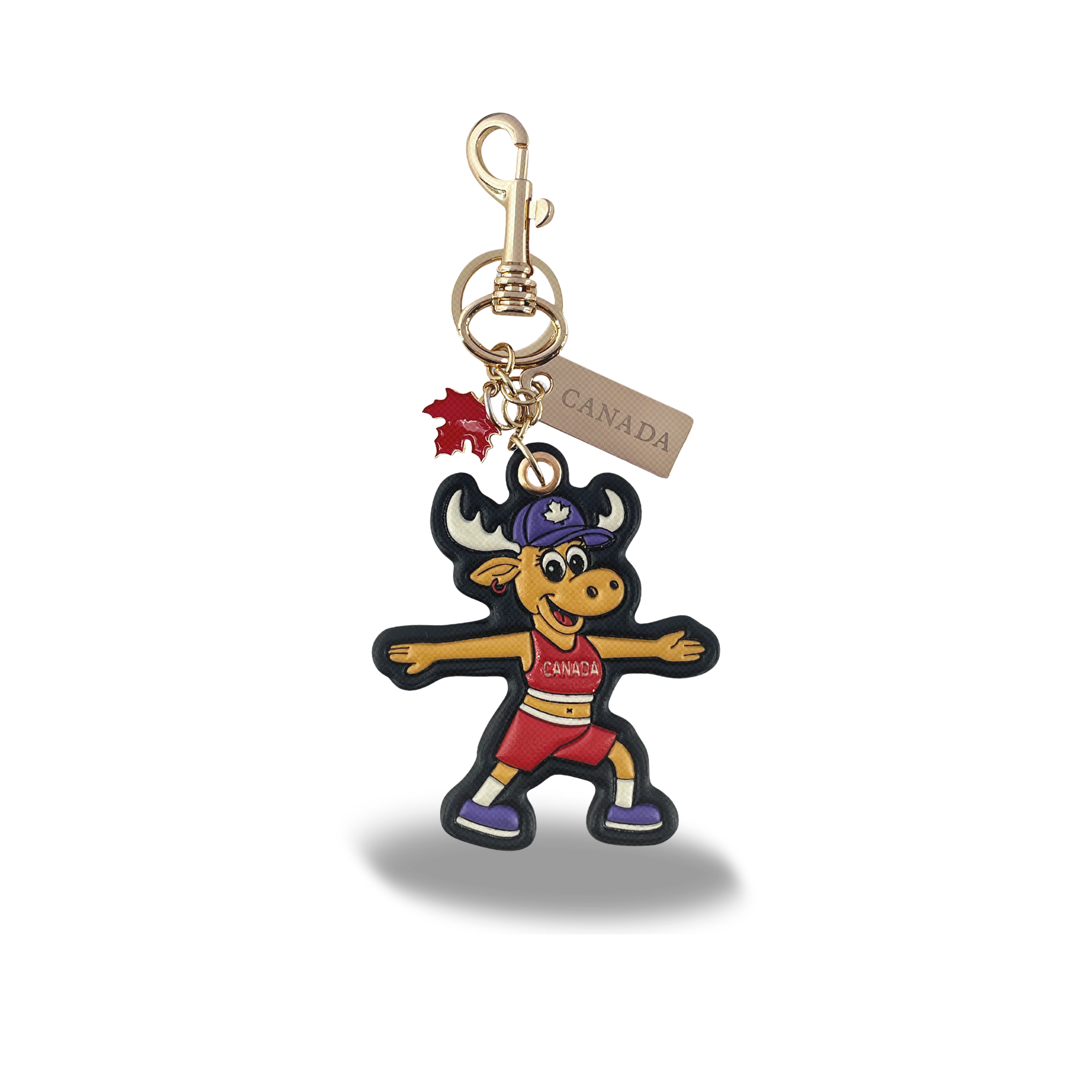 Canada Moose 3D PU Bag Charm Keychain with Fun Active Cheer Canada Design