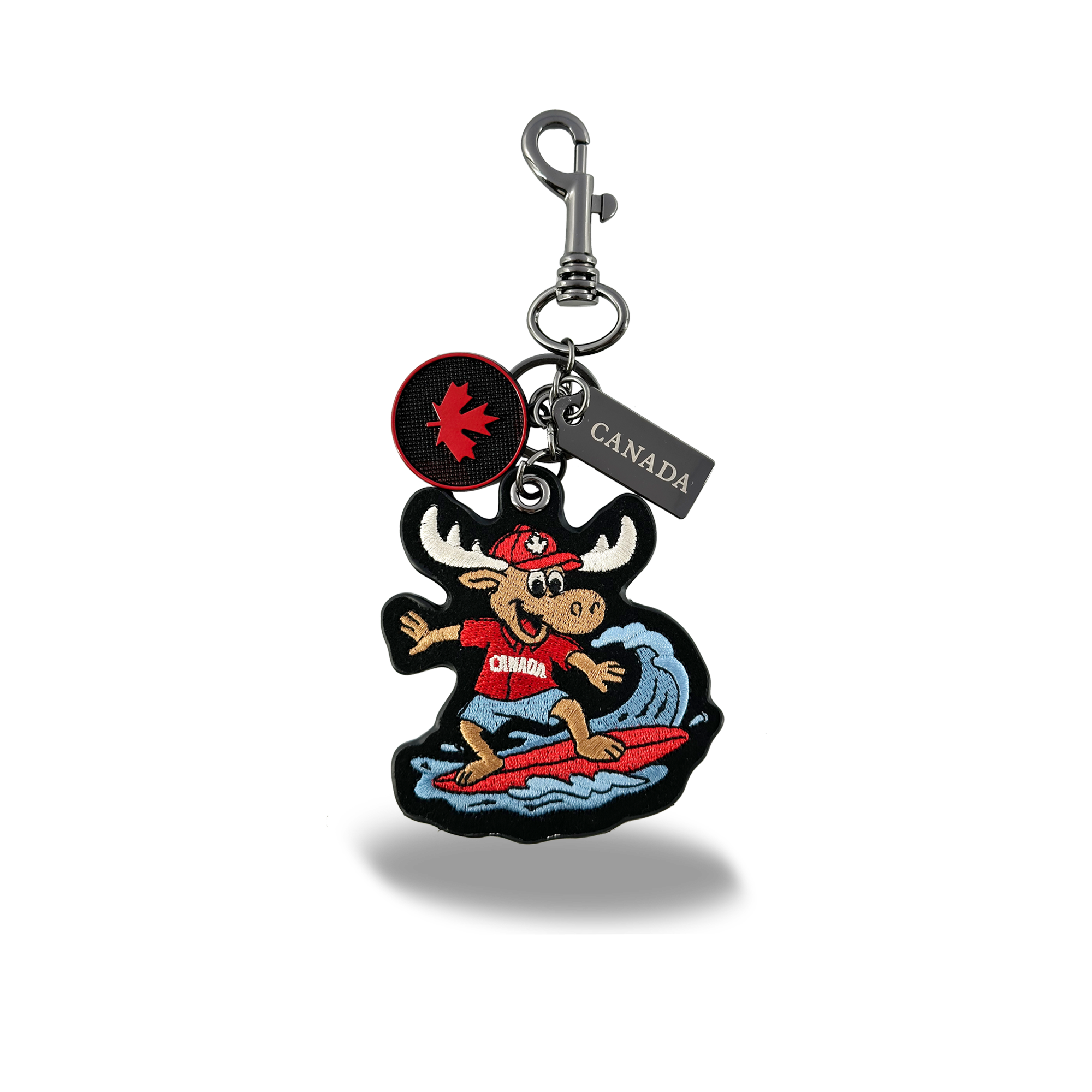 Canada Moose Surfing Embroidered Bag Charm Keychain Coastal Travel Souvenir
