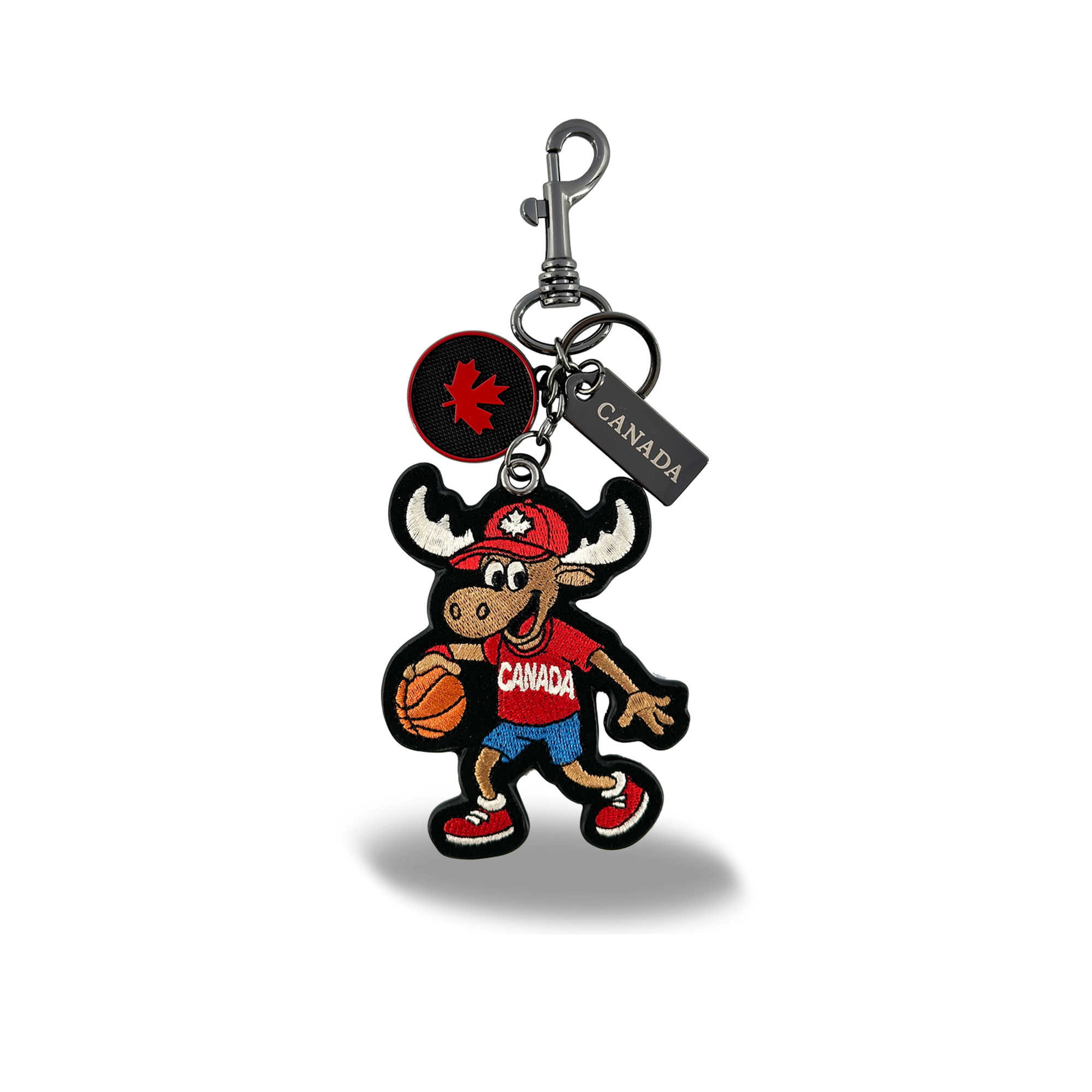 Canada Moose Basketball Embroidered Bag Charm Keychain Travel Souvenir Accessory