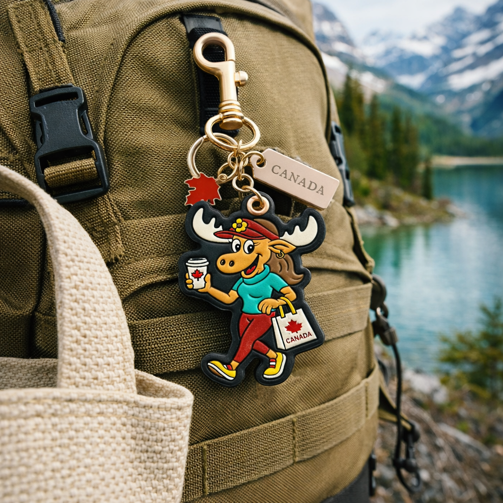 Canada Moose 3D PU Bag Charm Keychain with Fun Canada-Inspired Design