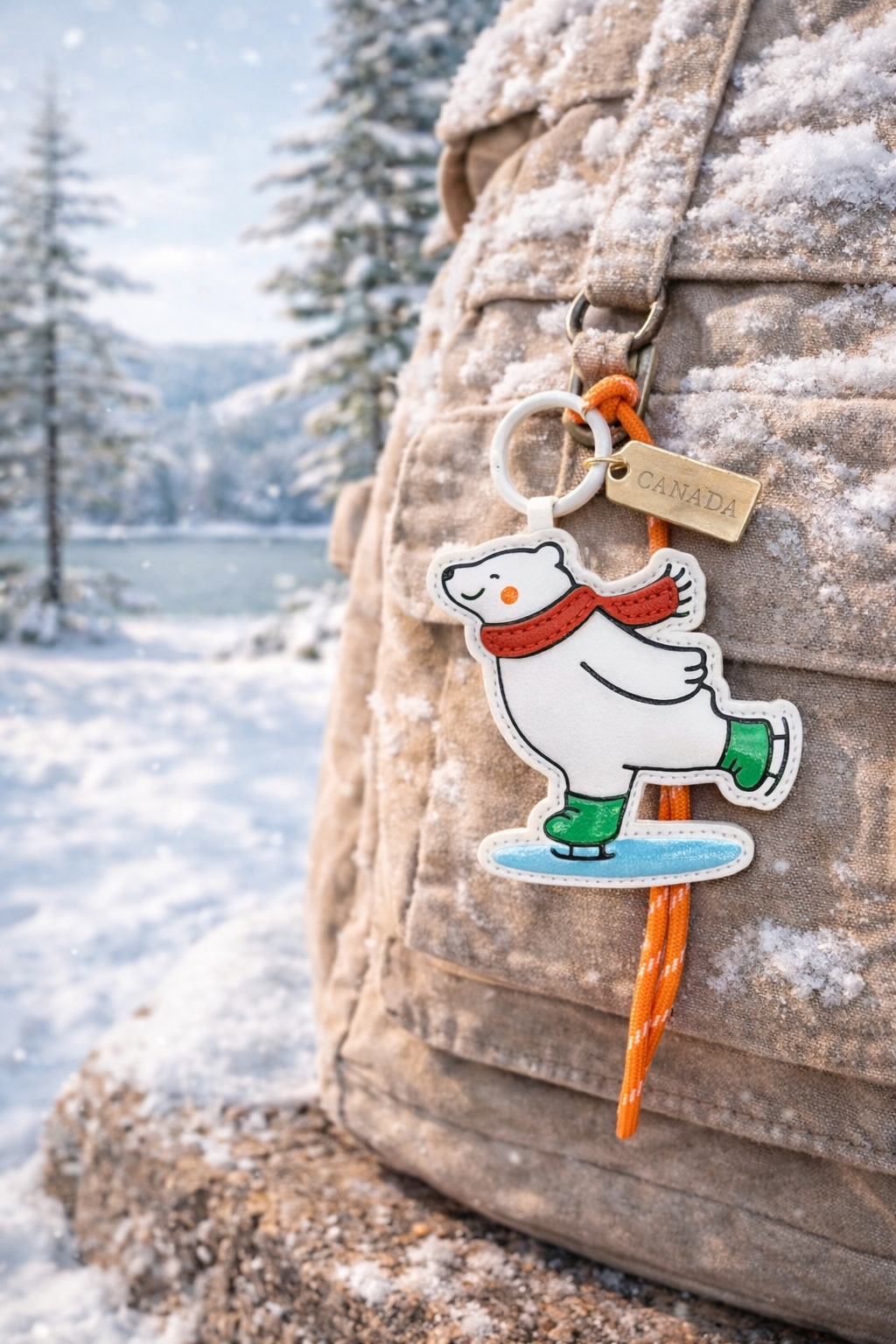 Canada Ice Skating Polar Bear Faux Leather Bag Charm Keychain