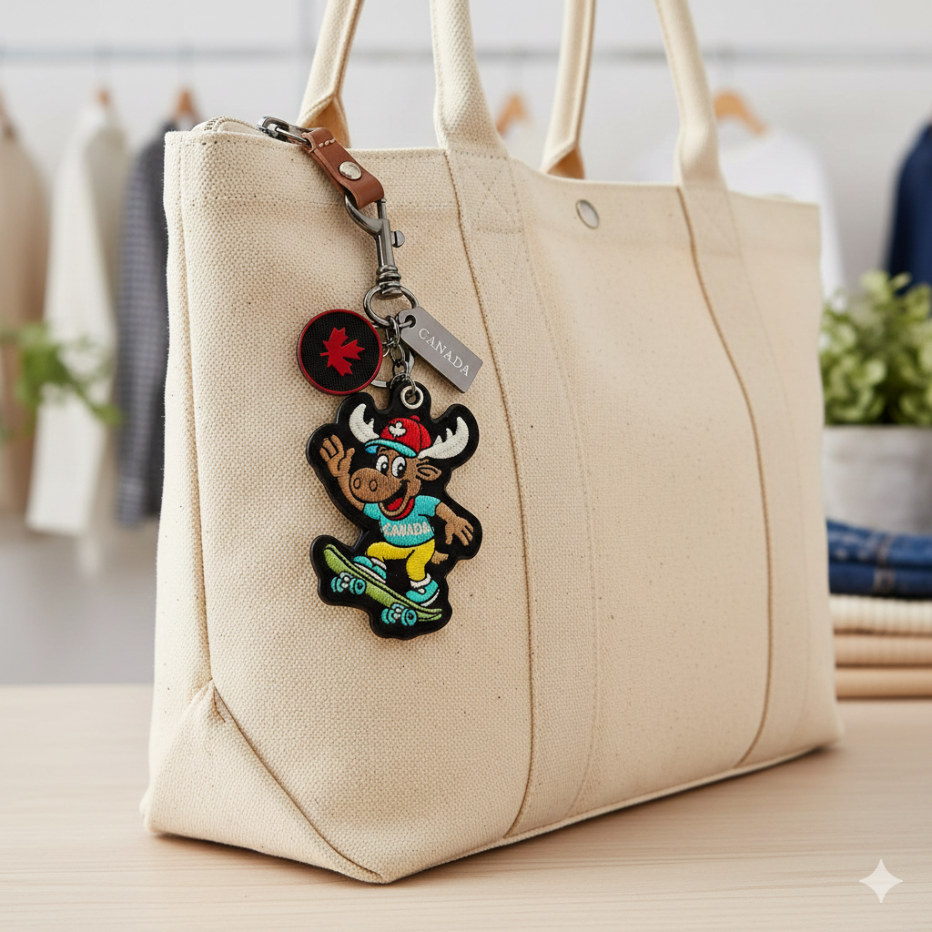 Canada Moose Skateboard Embroidered Bag Charm Keychain Outdoor Travel Accessory