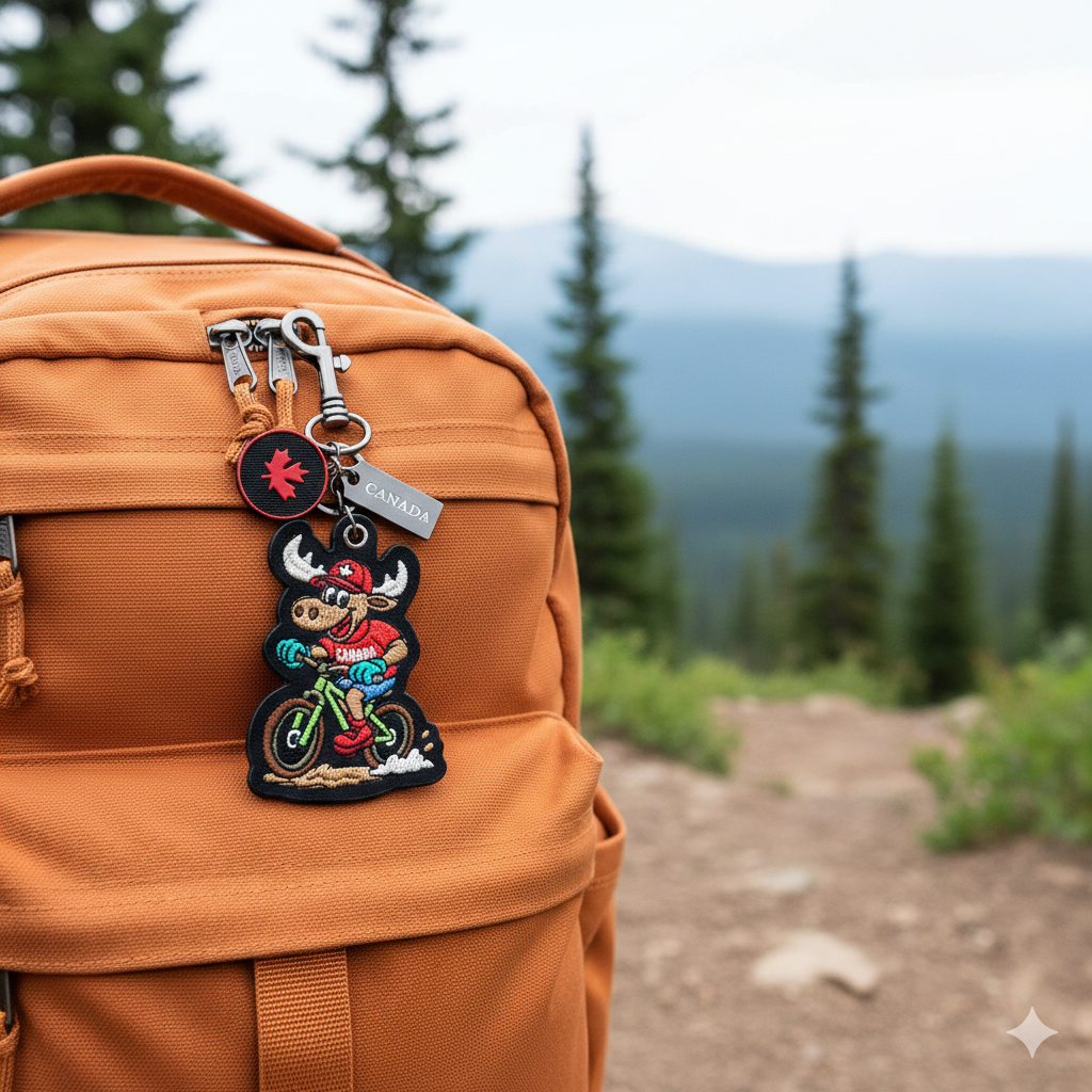 Canada Moose Cycling Embroidered Bag Charm Keychain Outdoor Travel Accessory